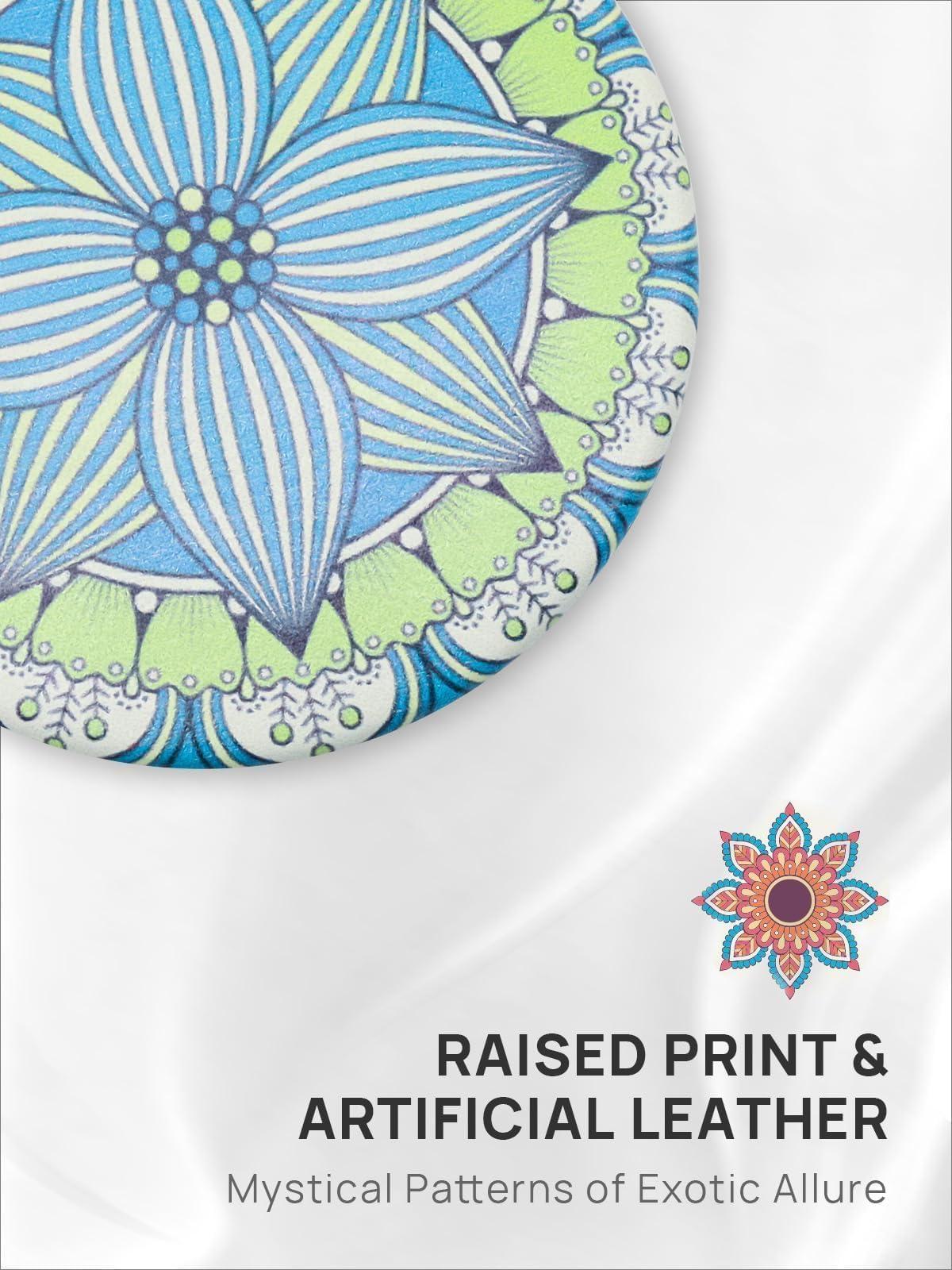 OMIRO OMIRO 1X/10X(300R) Compact Magnifying Mirror, Unique Painting Pocket Mirror with Classical PU Leather (RoundGreen Flower Mandala)