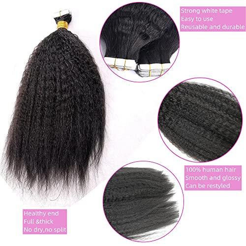 YiXing Kinky Straight Tape In Hair Extensions Human Hair YiXing Tape Extensions Human Hair 200g/Bundle,80Pcs Seamless Tape Ins for Black Women Braided Remy Hair 10Inch