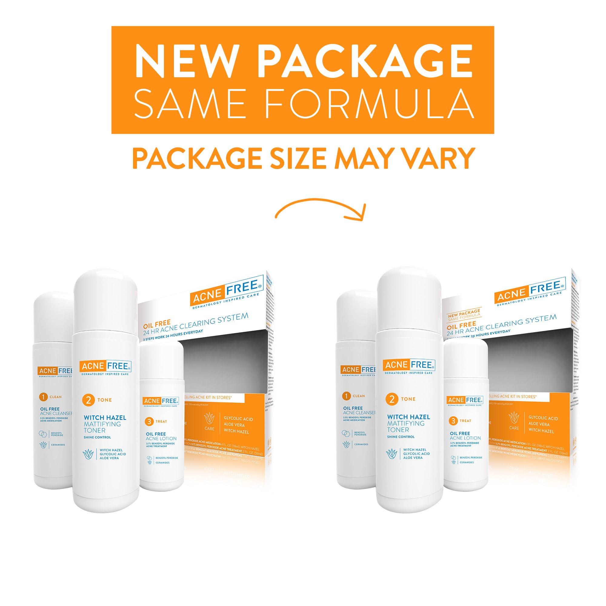 AcneFree AcneFree 3 Step 24 Hour Acne Treatment Kit - Clearing System W/Oil Cleanser, Witch Hazel Toner & Lotion - Acne Solution W/ Benzoyl Peroxide for Teens & Adults