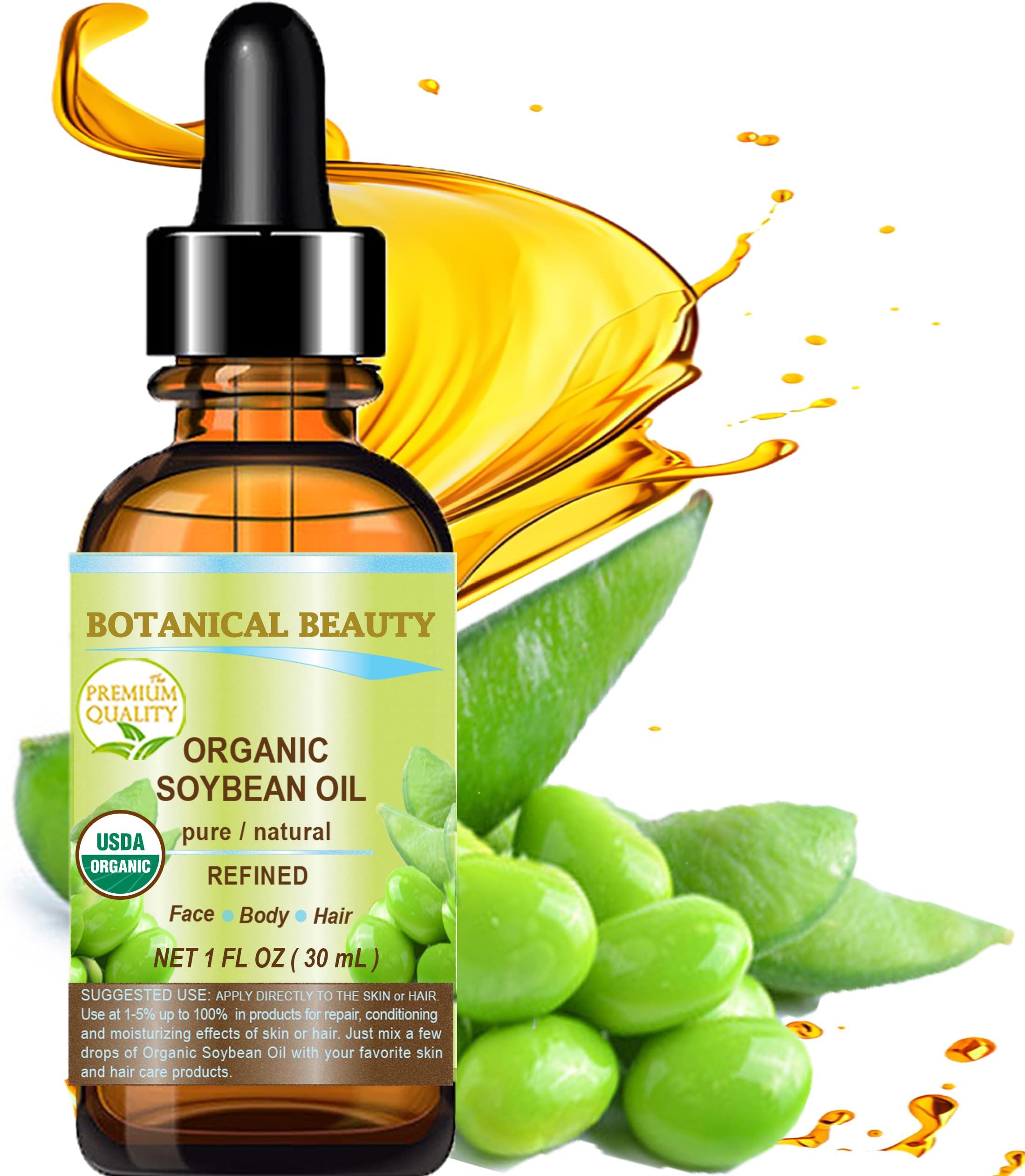 Botanical Beauty Organic SOYBEAN OIL 100% PURE Natural Refined Cold Pressed Carrier Oil for FACE, SKIN, BODY, HAIR, NAILS 1 Fl.oz.- 30 ml Skin Moisturize, Skin Nourishing by Botanical Beauty