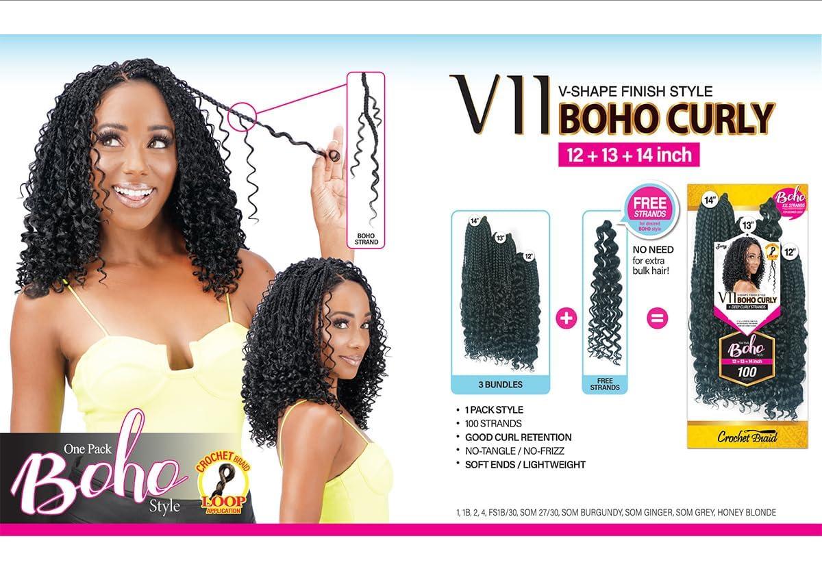 Zury Royal Zury Crochet Briad V-shape Finish Style V11 Boho Curly (12\"+13\"+14\") (SOM Grey)