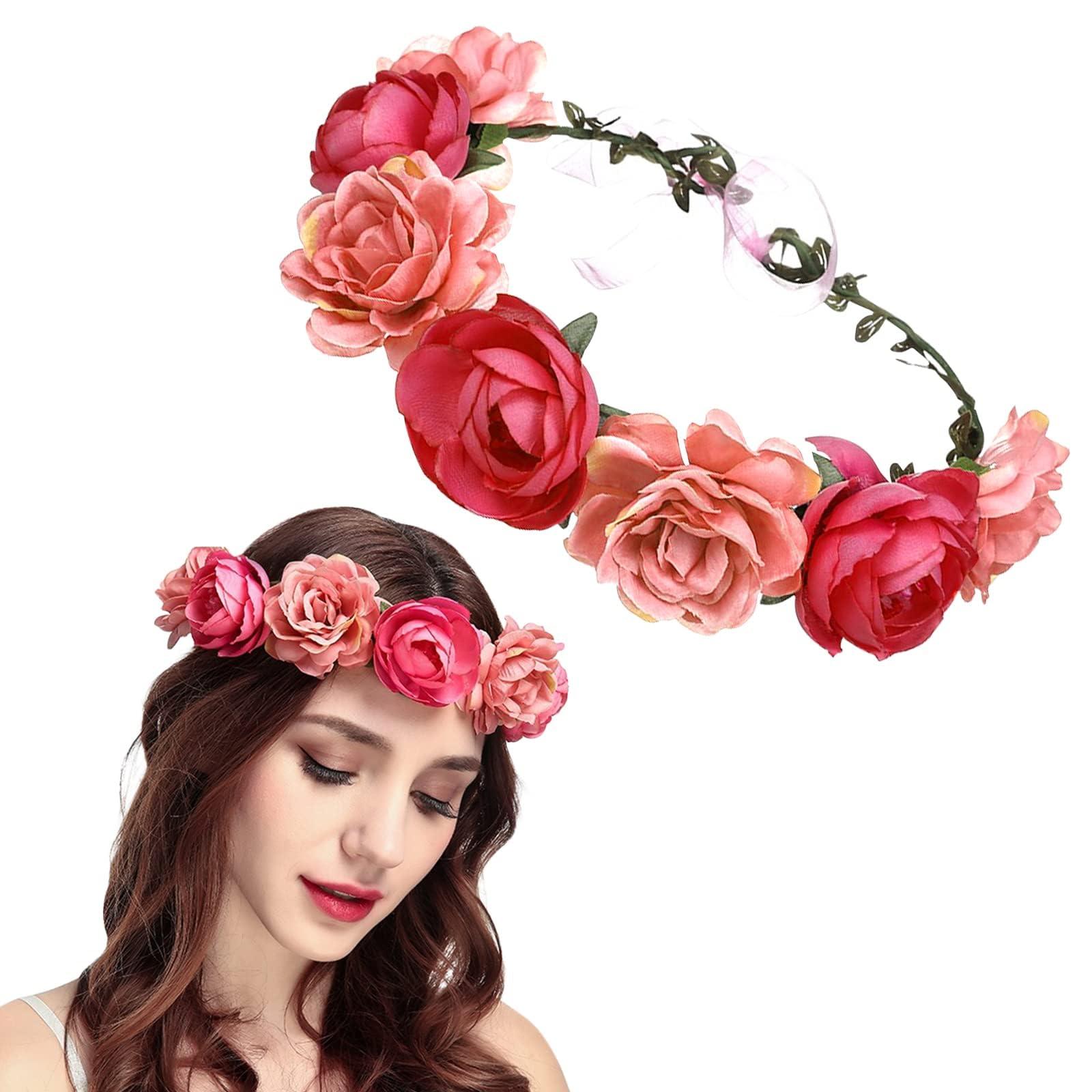 AEGYPIUS AEGYPIUS Flower Crowns for Women, 7 Inches Floral Rose Crown Headpiece Rose Headband for Women Rose Flower Crown Floral Crowns for Women Rose Headpiece Red Rose Headband for Women Red Rose Crown