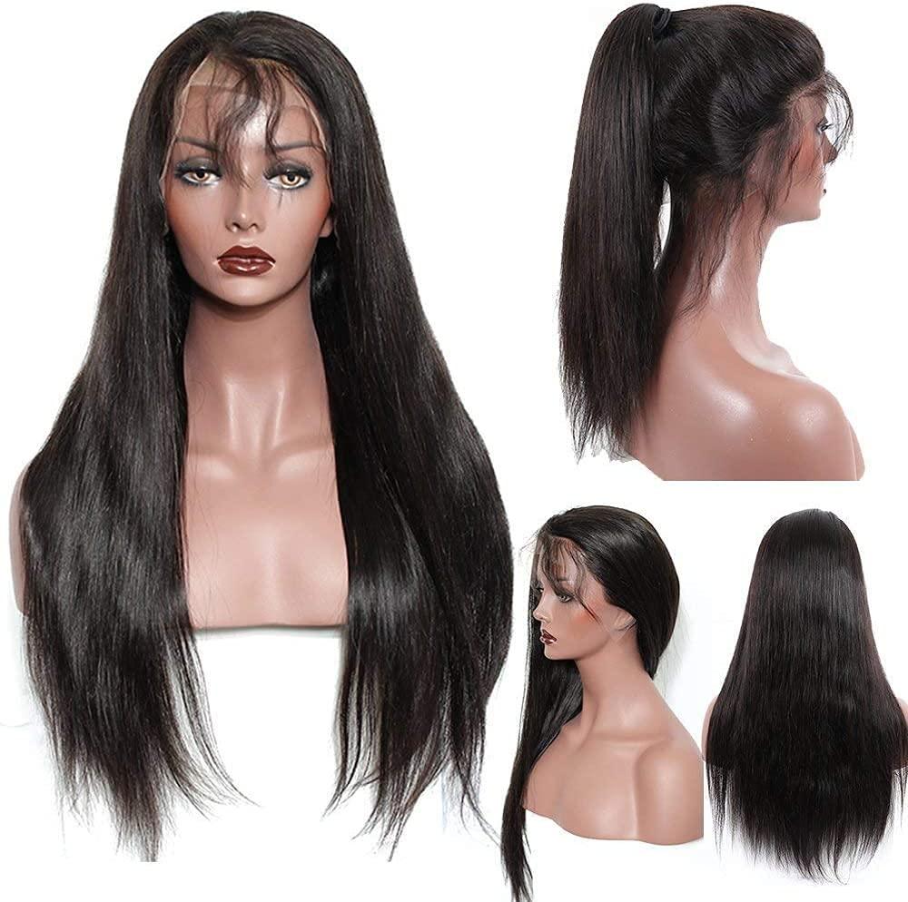 Wig 100% Unprocessed Brazilian Virgin Human Hair Full Lace Wig Glueless 360 Frontal Lace Wigs Long Natural Straight with Pre Plucked Baby Hair (22inch)