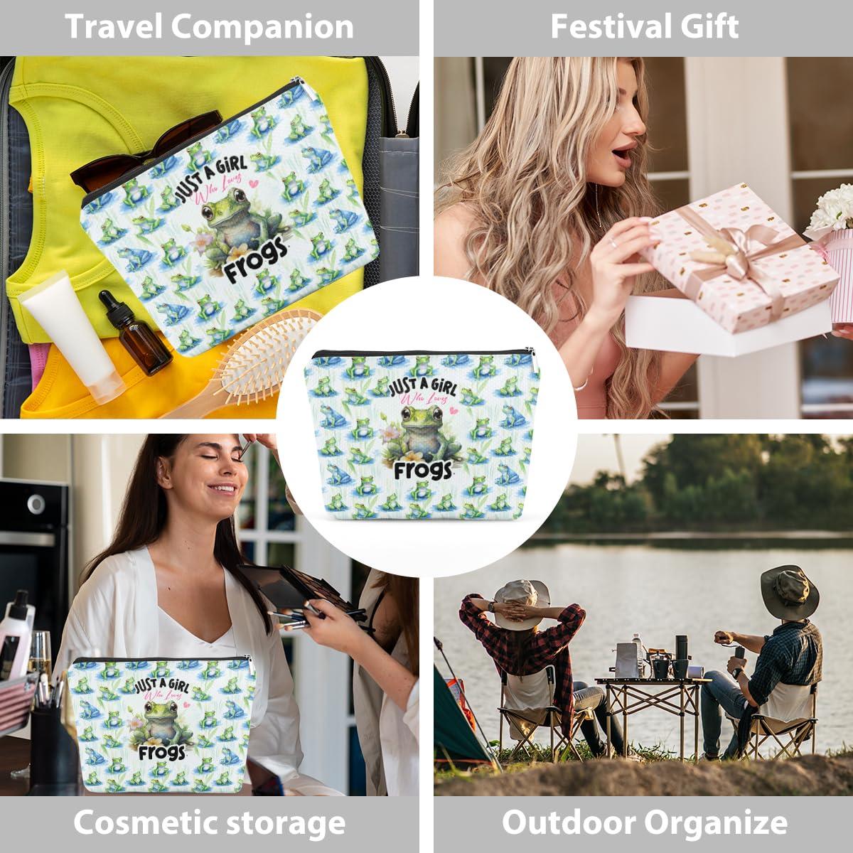 TBT Frog Gifts Funny Makeup Bag Frog Cosmetic Bag Frog Themed Gifts for Women Girls Best Friend Niece Daughter Animal Lovers Frog Lover Gifts Floral Travel Organizer Graduation Birthday Gifts