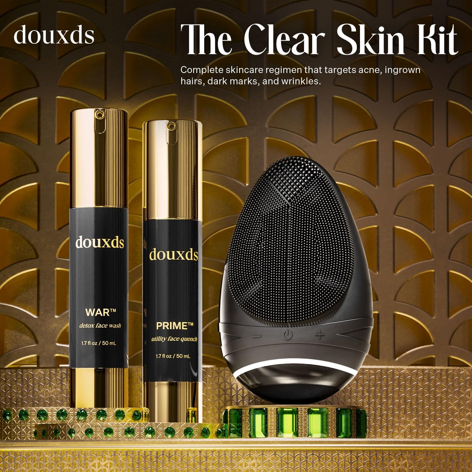 douxds douxds The Clear Skin Kit, FLEX Pro Vibrating Face Brush, WAR Charcoal Face Wash, PRIME Vitamin Face Quench, Skincare for Oily Skin, Men's Skincare Kit, Detox Face Wash
