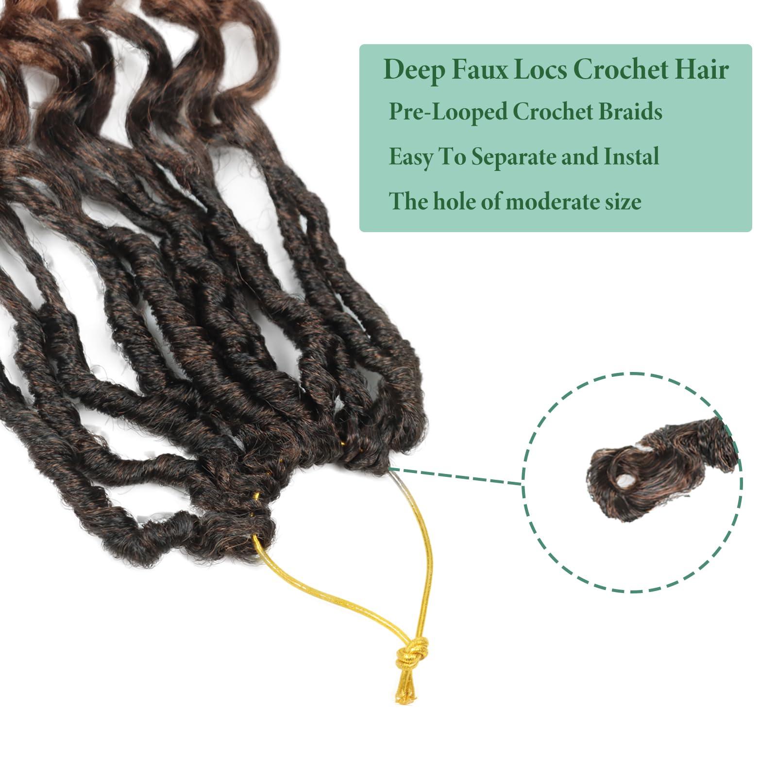 CUUKEA Deep Faux Locs Crochet Hair With Curly Ends 14 Inch Soft Locs Pre looped Goddess Locs Crochet Hair Deep Wave Crochet Braids for Women Locs Crochet Hair(Black to white)