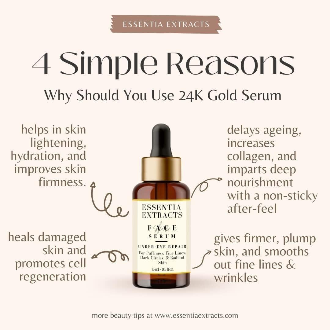SENTA SENTA ESSENTIA EXTRACTS 24K Gold Face Serum with Vitamin C, Pumpkin Seed Oil, Almond Oil, Rosehip Oil, Orange Extracts, 24K Gold | Hydrates, Primes and Gives Luminous Glowing Skin 15ML Bottle
