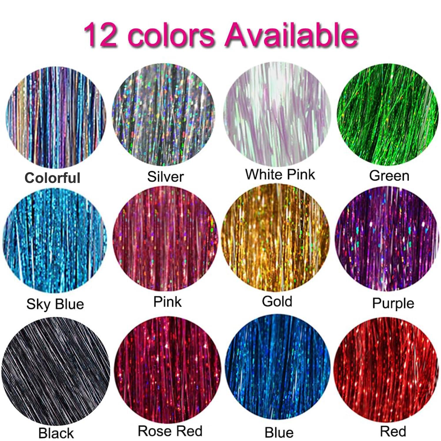 YOOONXI Sky Blue Hair Tinsel Kit with Tool 6pcs 1200 Strands Glitter Tinsel Hair Extensions Heat Resistant Sparkling Shiny Fairy Hair Accessories for Women Girls Kids 47Inch