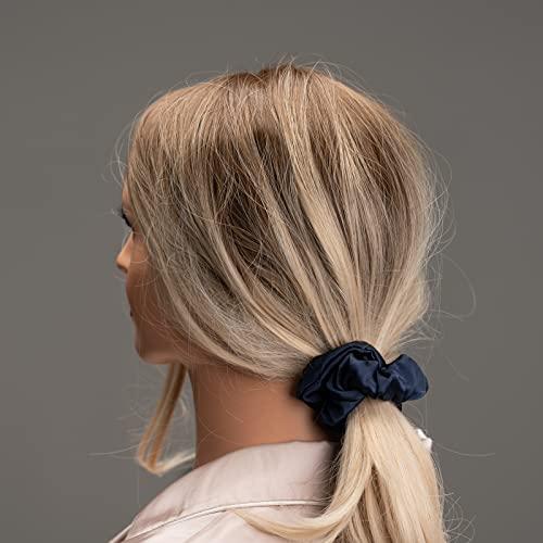 Silmer Silk Scrunchies for Hair 100% Mulberry Silk Hair Ties 3 Pack(Black, Navy Blue, Emerald)