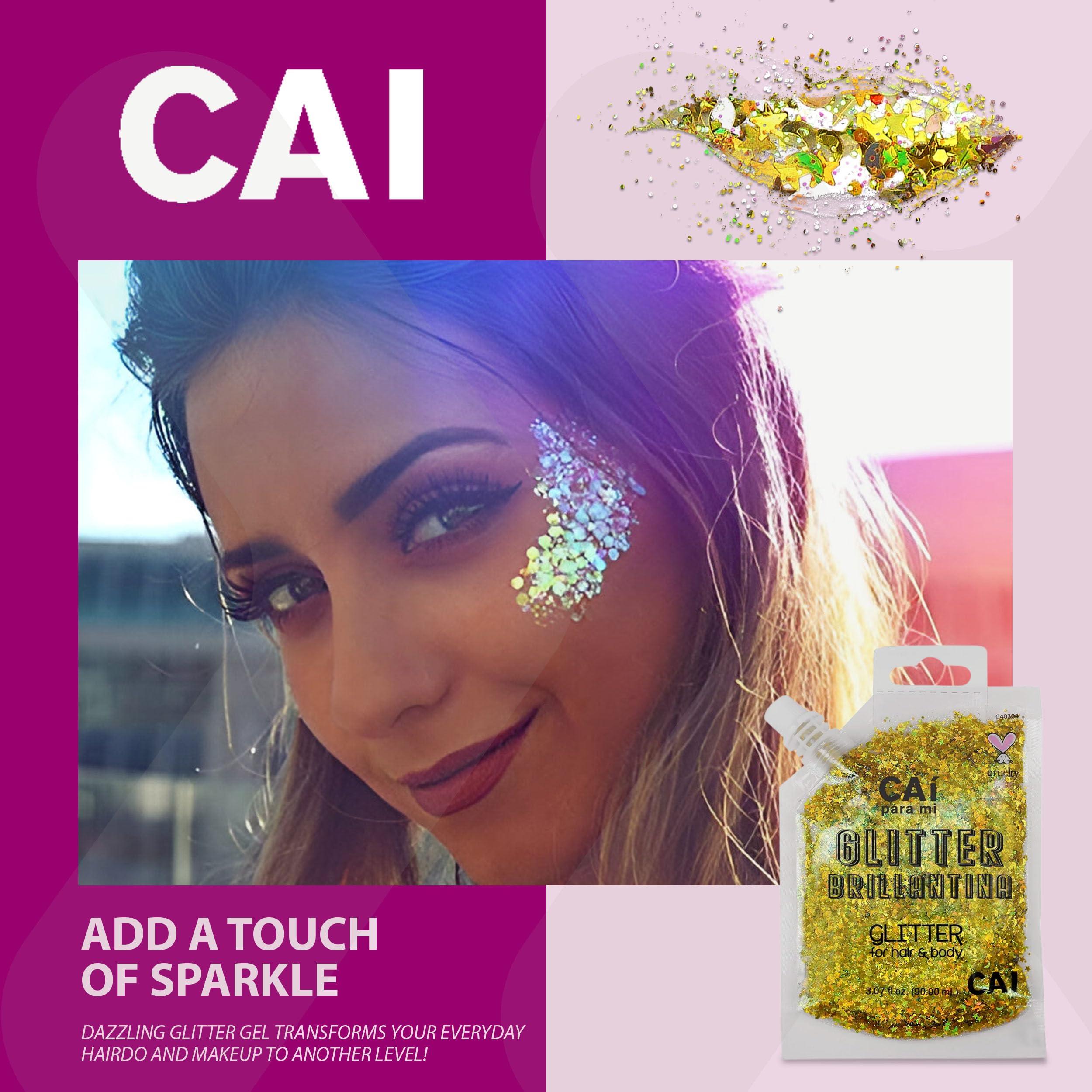 CAI BEAUTY NYC Body Glitter Gel- Face, Body & Hair (1 Pk Violet) Chunky Iridescent Holograph Stars & Moon, 3 oz | Cosmetic-Grade Makeup, Apply Without Glue, Easy to Take Off & Keep Skin Clean - for Concerts, Raves