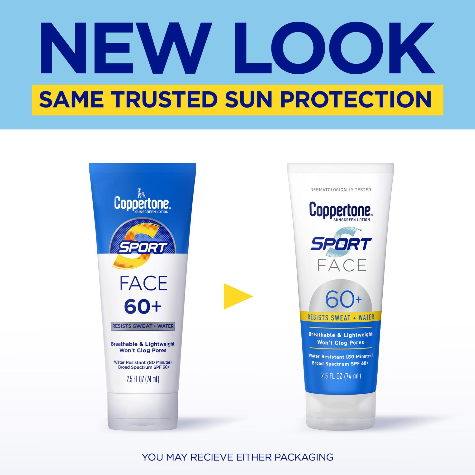 Coppertone Coppertone Sport Face Sunscreen Lotion SPF 60+, Water Resistant Sunscreen with Broad Spectrum SPF 60+, Lightweight and Breathable, 2.5 Fl Oz Tube