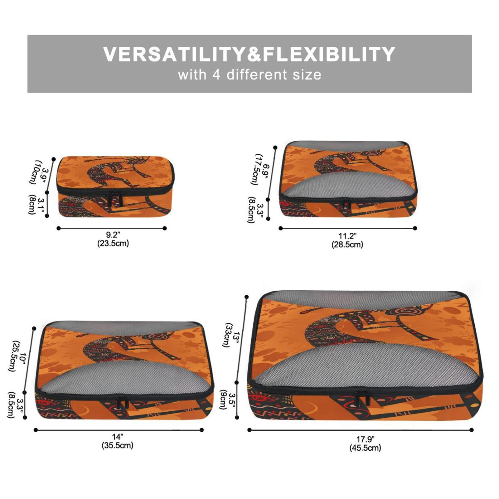 Oyihfvs Native American kokopelli 4 PCs Set Packing Bags, Luggage Organizer Bag, Portable Cube Toiletry bag, Durable Travel Cosmetic Storage Bag for Men Women