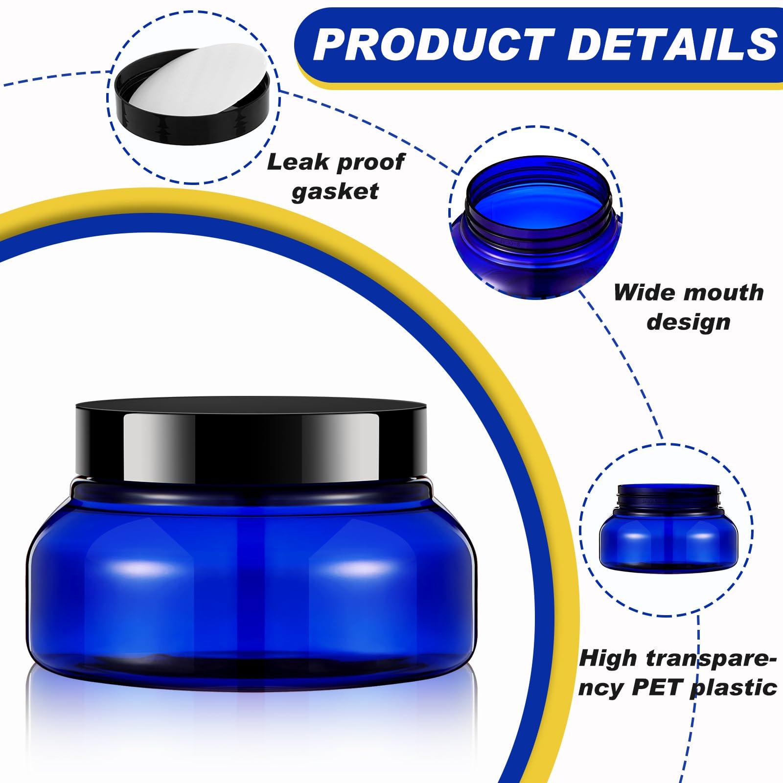 Tessco Tessco 24 Pack Plastic Jars with Lids Labels Empty Clear Plastic Jars Round Refillable Cosmetic Containers Body Butter Containers Bulk Sugar Scrub Bottle for Make Up(5 oz,Translucent Blue and Black)