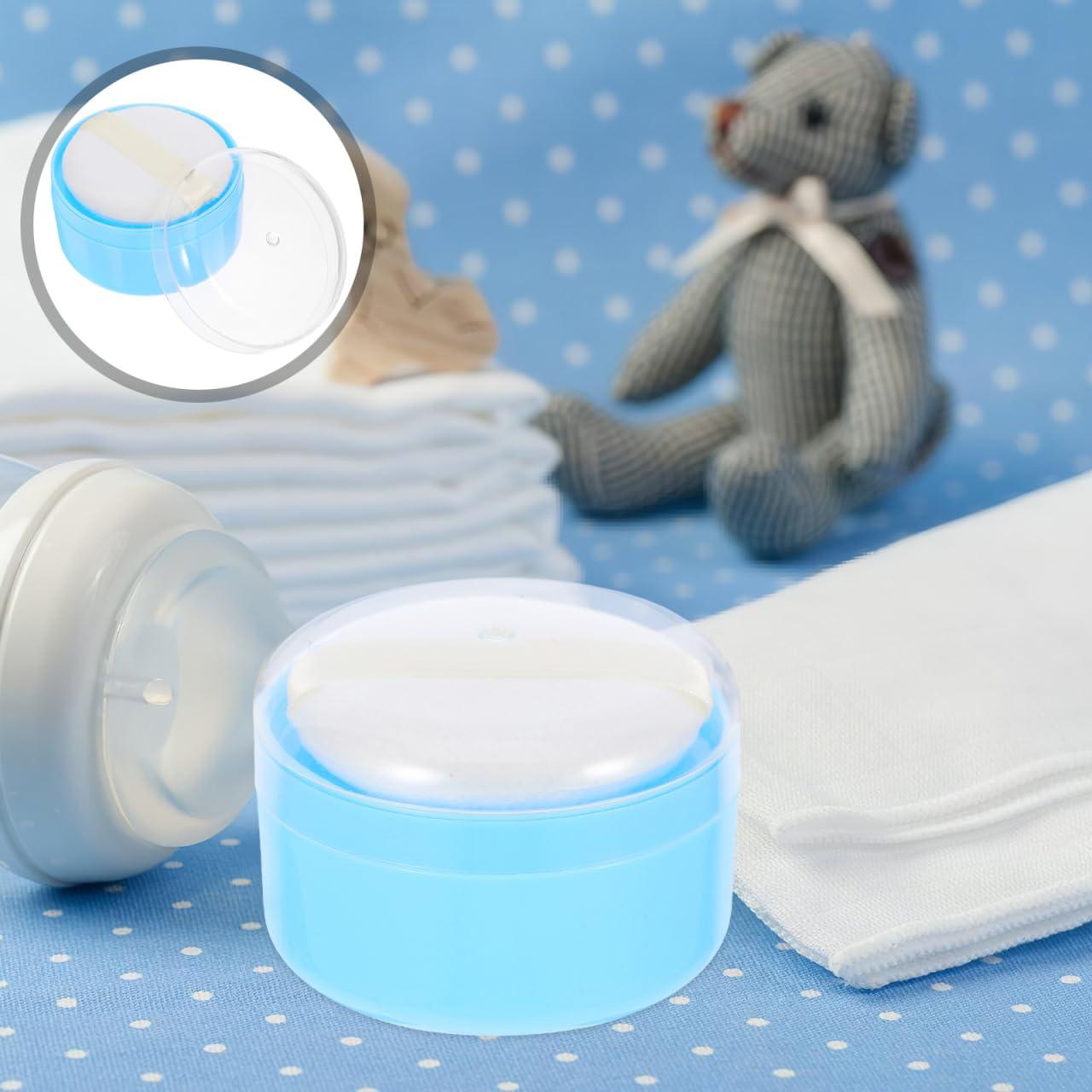 Beavorty Body Powder Puff Sponge Box Blue Powder Powder Puff case talcum Powder Puff case Powder Applicator Container with Puff After-Bath Powder Puff Container