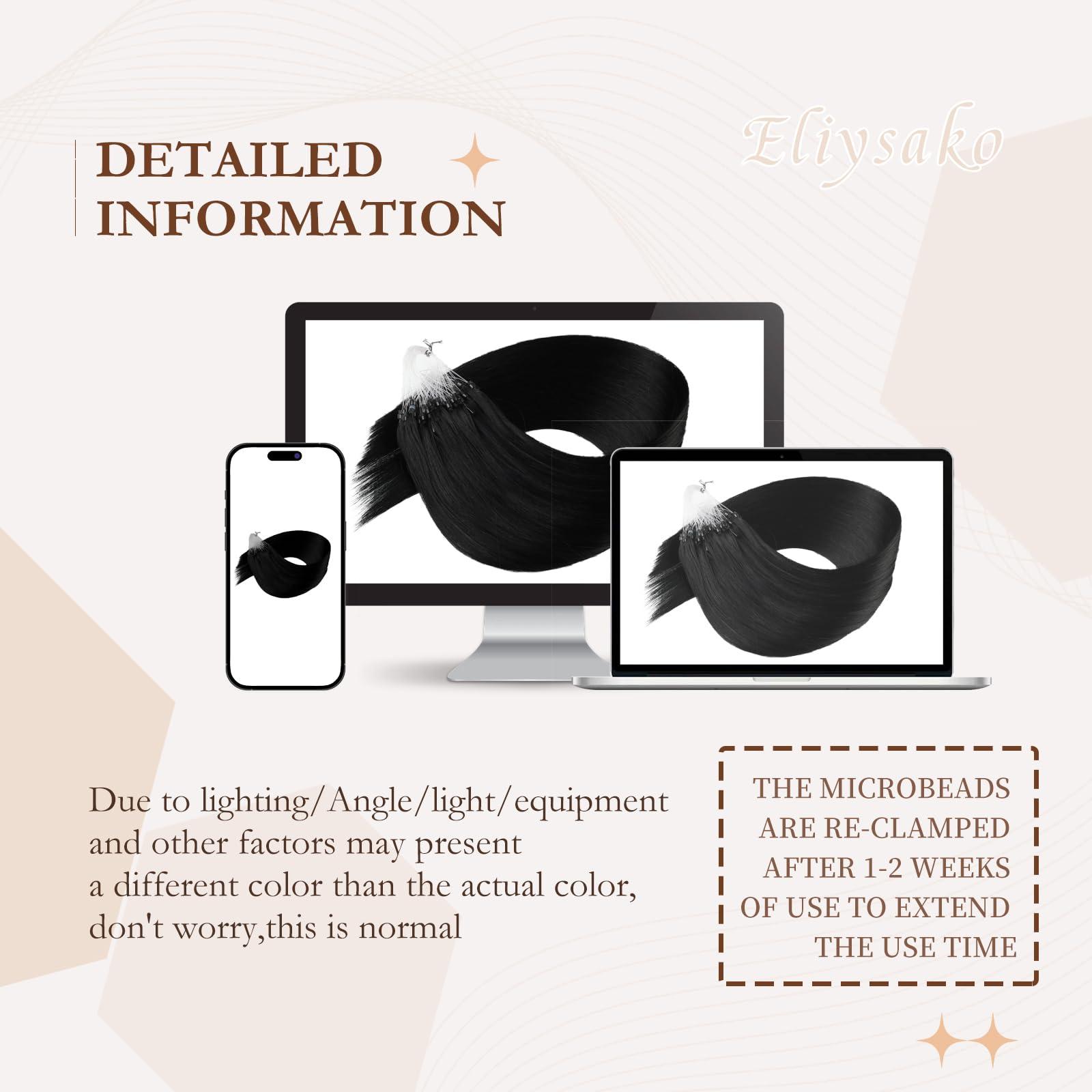 Eliysako Microlink Hair Extensions Human Hair 50g 20inch(#1) Natural Black Micro Link Hair Extensions Human Hair Microbead Hair Extensions Microloop Hair Extensions Human Hair For Women