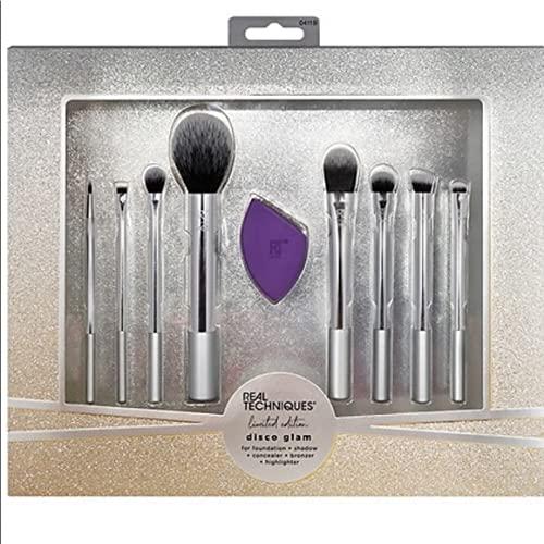 TECHNIQUES TECHNIQUES Real Makeup Brush Gift Set - Limited Edition Disco Glam for Foundation, Shadow, Concealer, Bronzer, Highlighter | Cosmetic Brushes and Complexion Sponge