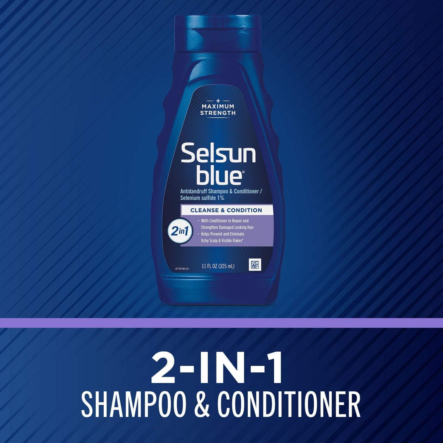 Selsun Blue Selsun Blue 2-in-1 Anti-dandruff Shampoo & Conditioner, 11 fl. oz, Maximum Strength 2-in-1 Treatment, Selenium Sulfide 1% (Pack of 2)