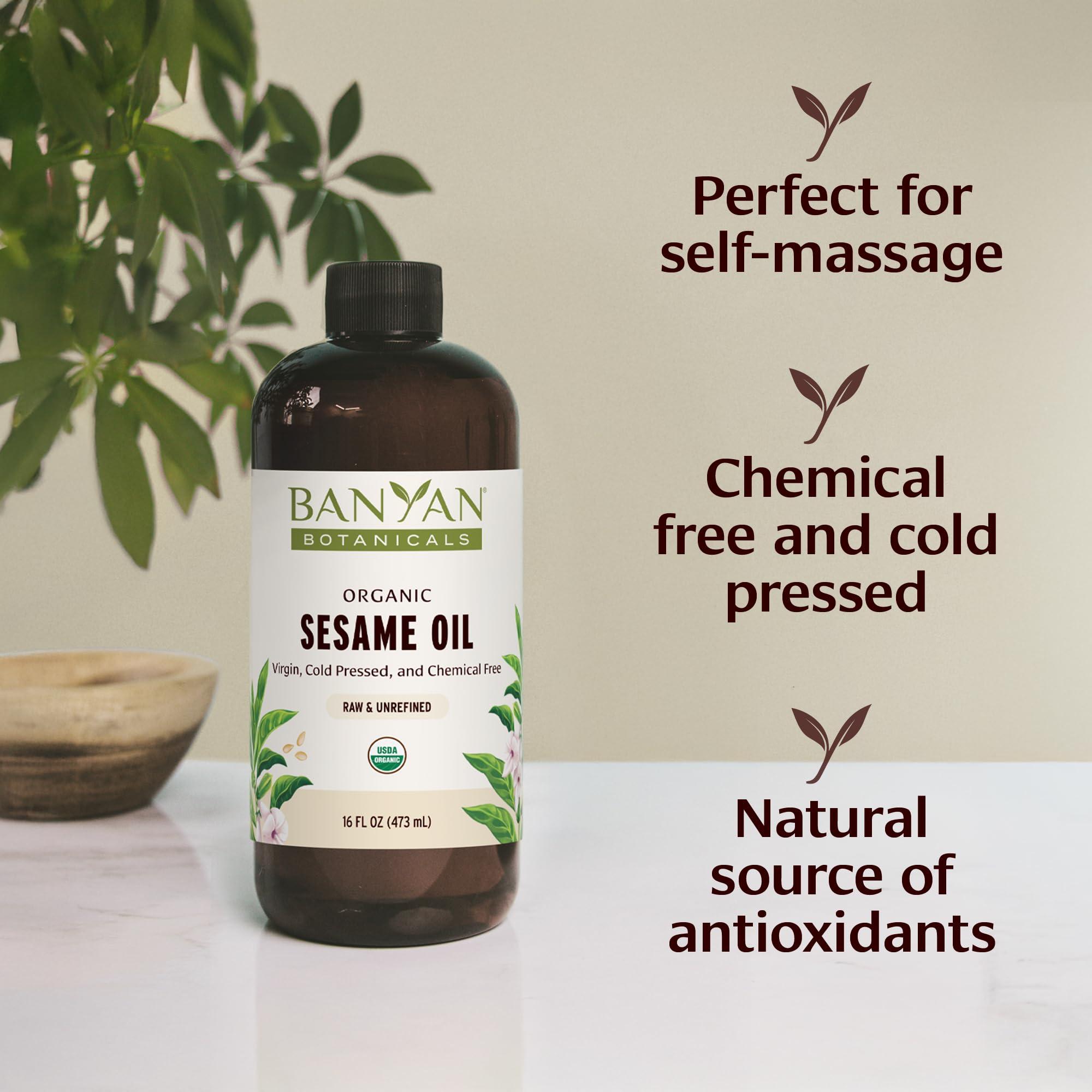 Banyan Botanicals Banyan Botanicals Sesame Oil  Organic & Unrefined Ayurvedic Oil for Skin, Hair, Oil Pulling & More  Multiple Sizes  16oz.  Non GMO Sustainably Sourced Vegan