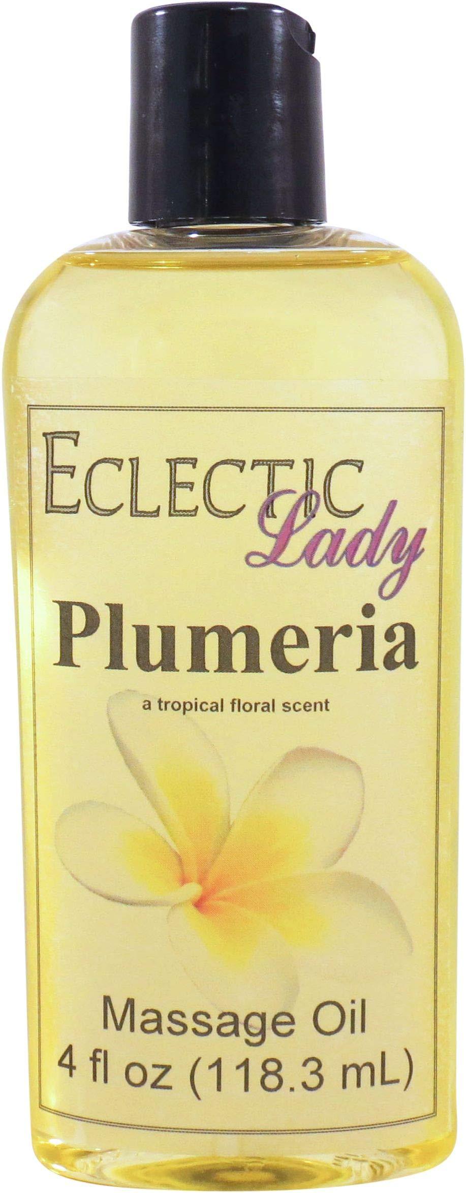 Eclectic Lady Plumeria Massage Oil, 4 oz, With Sweet Almond Oil and Jojoba Oil, Preservative Free, Perfect for Aromatherapy and Relaxation