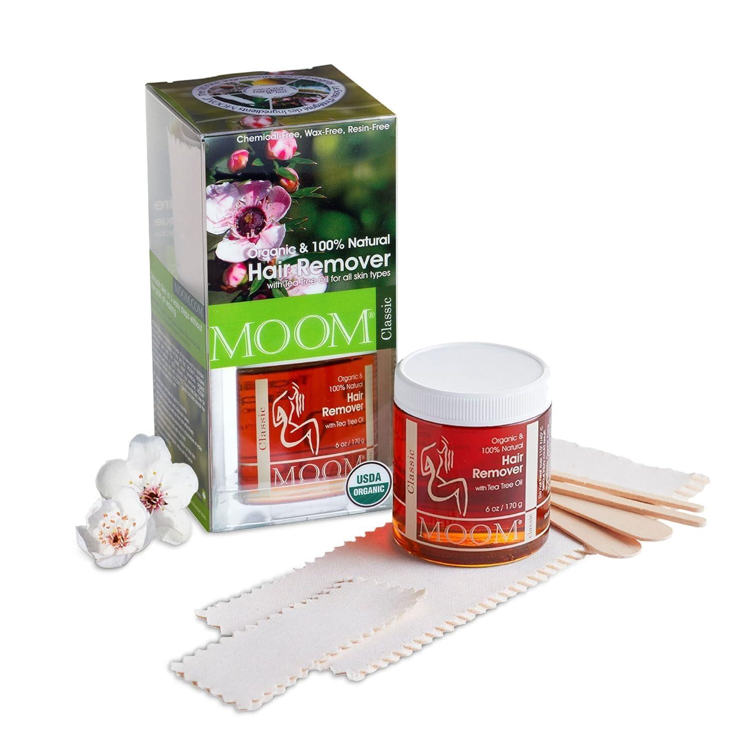 MOOM MOOM Organic Sugar Wax Hair Removal Kits for Sensitive Skin with Tea Tree Oil and Lavender; Mens Aloe Vera Wax; Plus Essential Oil Foot Spa Cream for Soft, Smooth Feet and Dry Skin Relief.