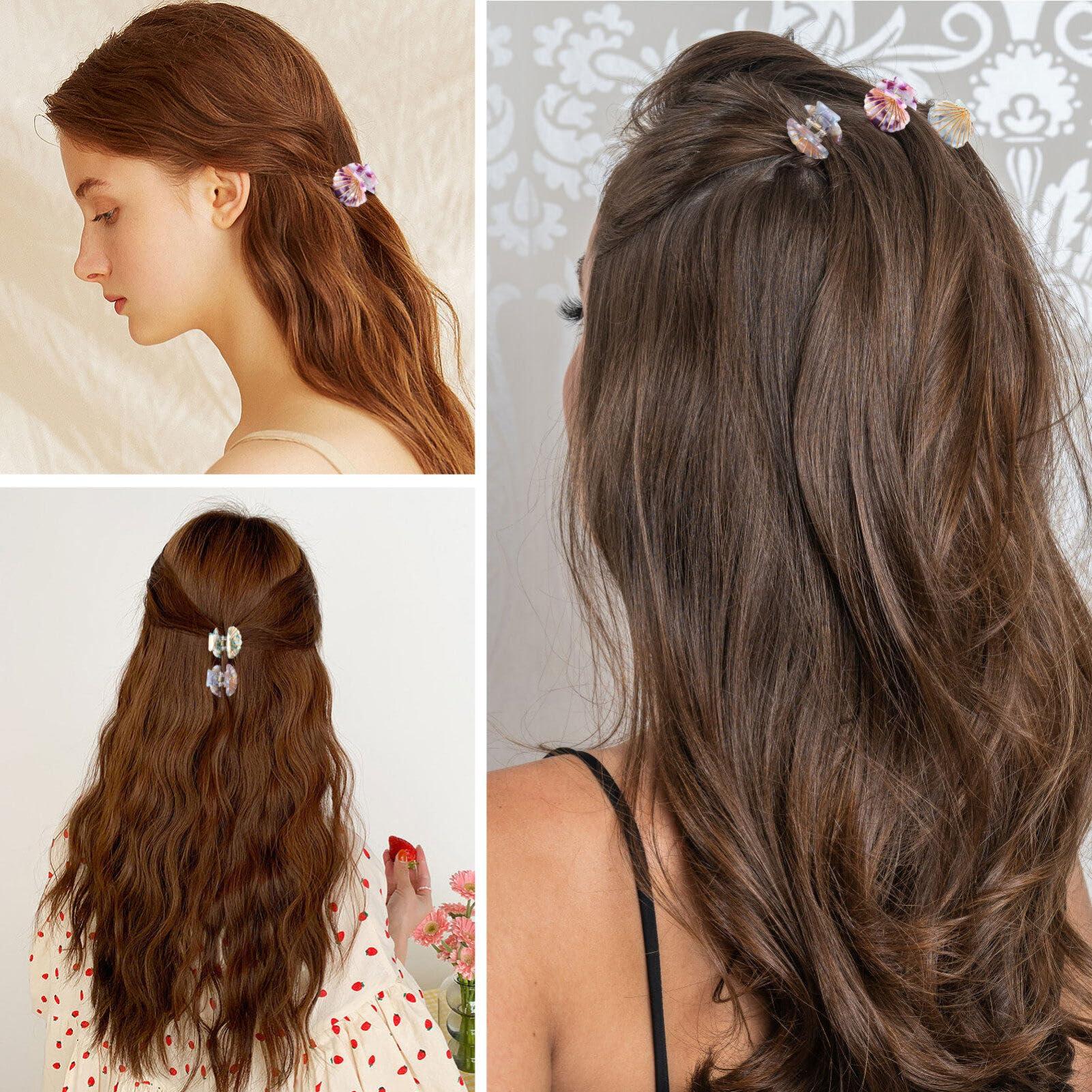 Luxshiny Luxshiny 4Pcs Sea Shell Hair Clip, Small Hair Claw Clips Princess Hair Clips Girl Hair Clips Beach Hair Accessories for Women Styling Hairdressing