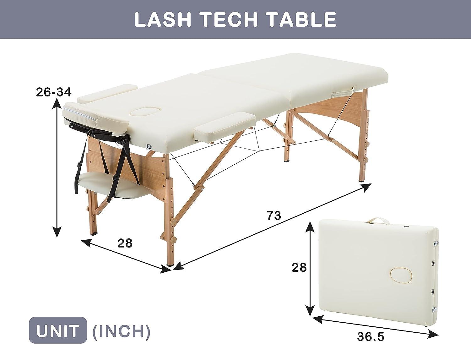 Capacmkseh 28 In Wide Massage Tables Portable Lash Bed 73 inch Tattoo Table, Height Adjustable Portable Spa Bed, 2 Folding Chiropractic Table w/Carry Case/Face Cradle/Hand Pallet for Travel Physical Therapist