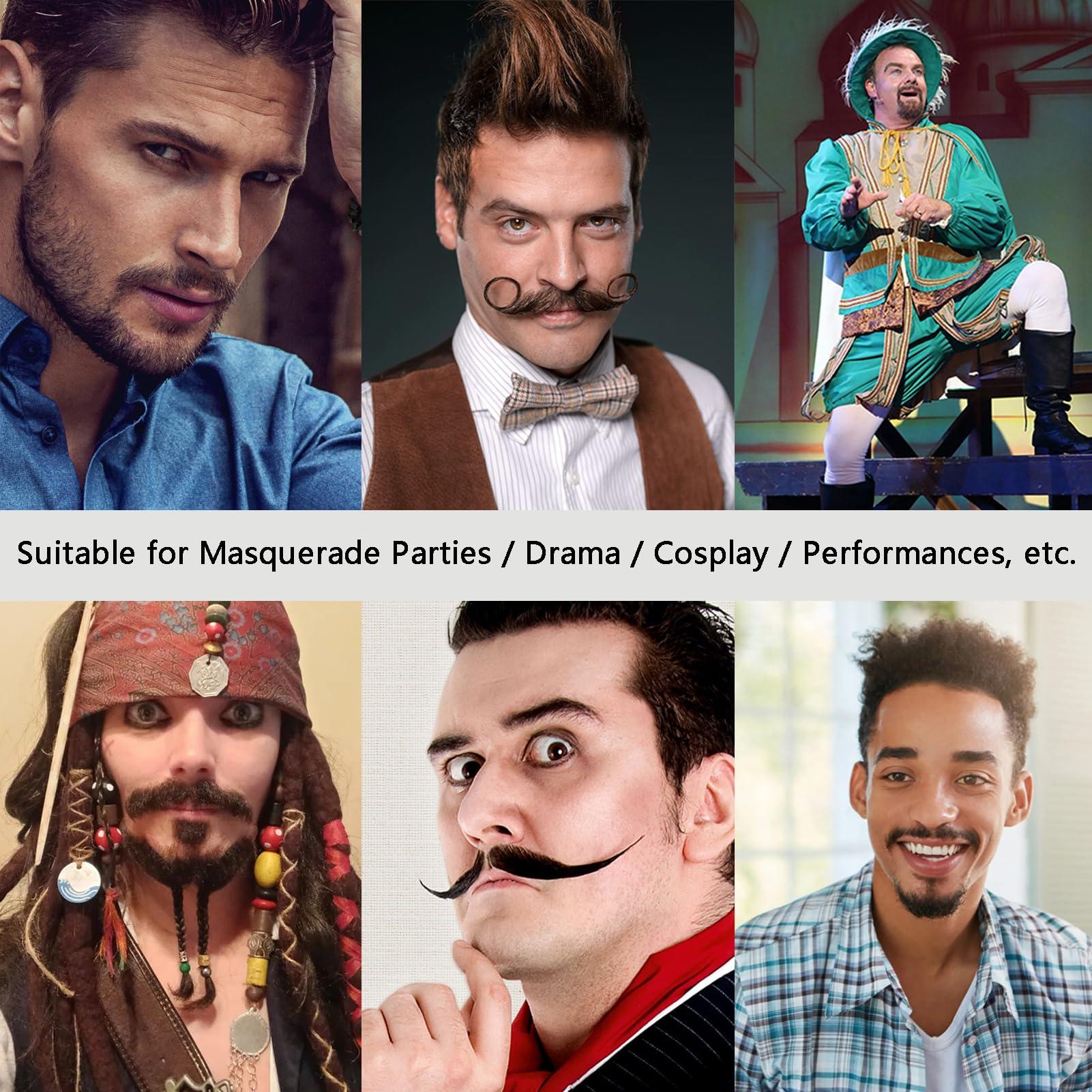 XRDDFL XRDDFL Fake Beard Human Hair Realistic Fake Mustache for Men, Full Hand-tied Invisible Lace Based Fake Facial Hair Brown False Goatee Beards for Halloween Cosplay Costume Party Drama