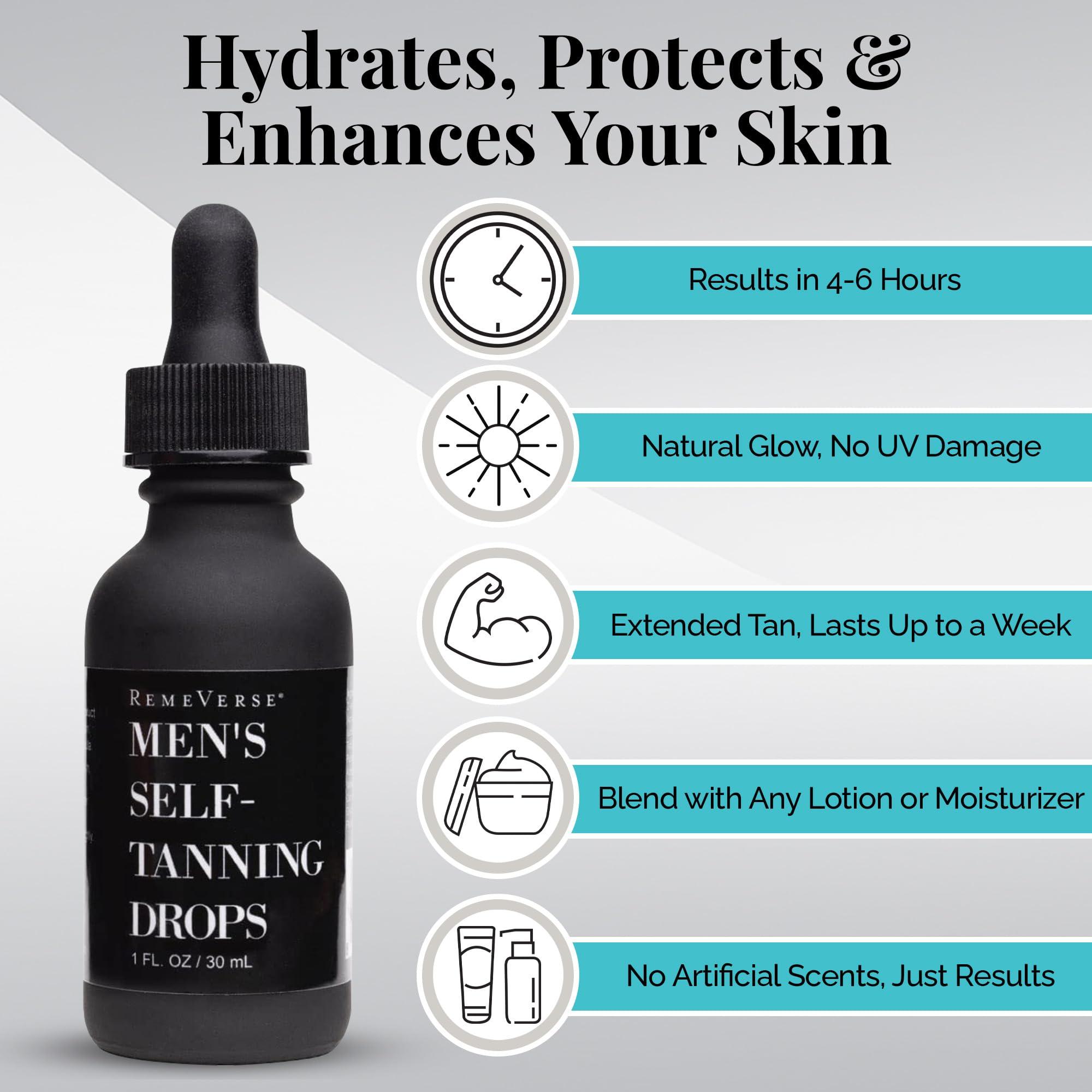 RemeVerse Men’s Self-Tanning Drops by RemeVerse: Sunless Tanner Formulated for Men to Achieve Natural-Looking Color & Even Skin Tone, 1 FL OZ.