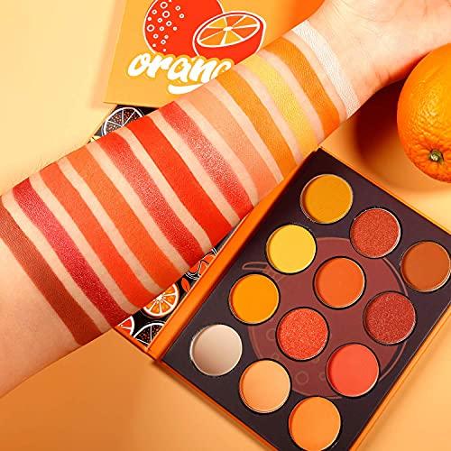ecofavor Orange Yellow Eyeshadow Palette, DE’LANCI Pro Matte Shimmer Metallic 12 Shades, Subtle Fall Sunset Natural Tones Eyes Shadows Makeup Pallet, High Pigmented Waterproof Small and Cute Makeup Pallet