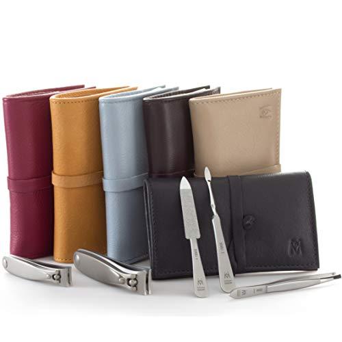 GERmanikure GERMANIKURE 5pc Manicure Set in Light Blue Leather Case - Made in Solingen Germany, FINOX Stainless Steel Tools – Professional Quality Compact Nail Grooming Kit