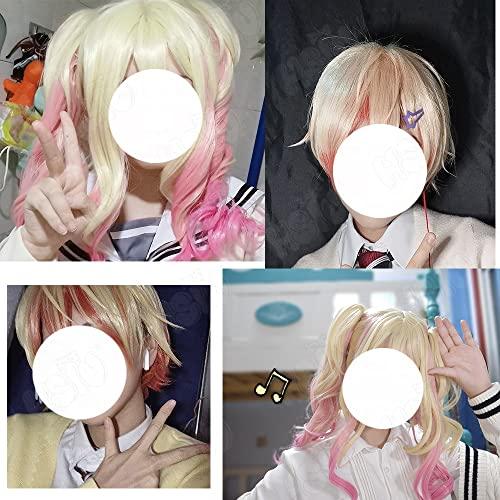 LOLITARY LOLITARY Anime Tenma Saki Cosplay Wig Women Golden Gradient Pink With Double Ponytail Heat Resistant Hair Halloween Party Wigs