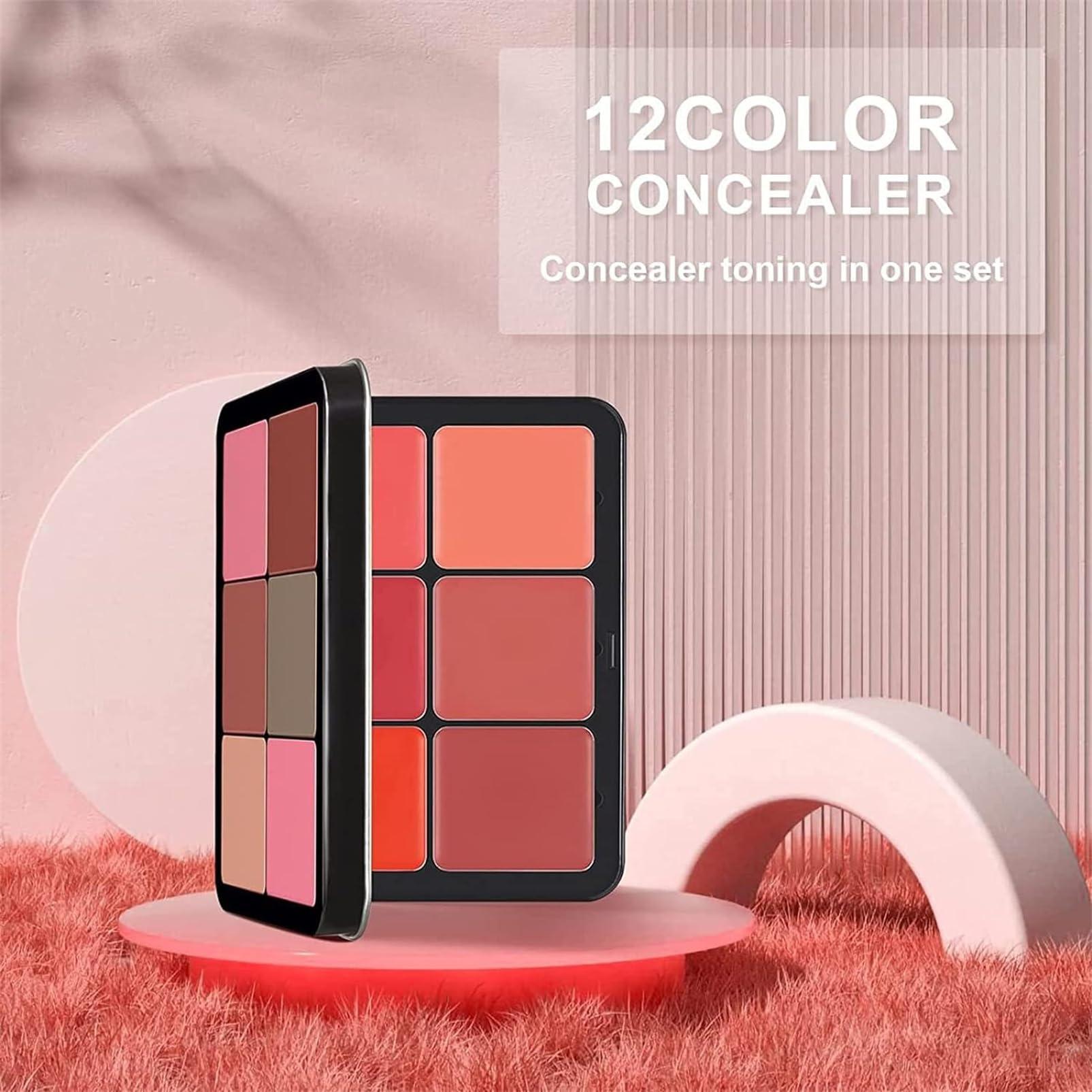 Yotfieot 12-Color Concealer & Blush Cream Palette, 2-In-1 Cream Blush Palette, Long-Wearing Full Coverage Makeup Full Coverage Makeup Highlight Blush Palette Face Cosmetics Makeup (12-E)