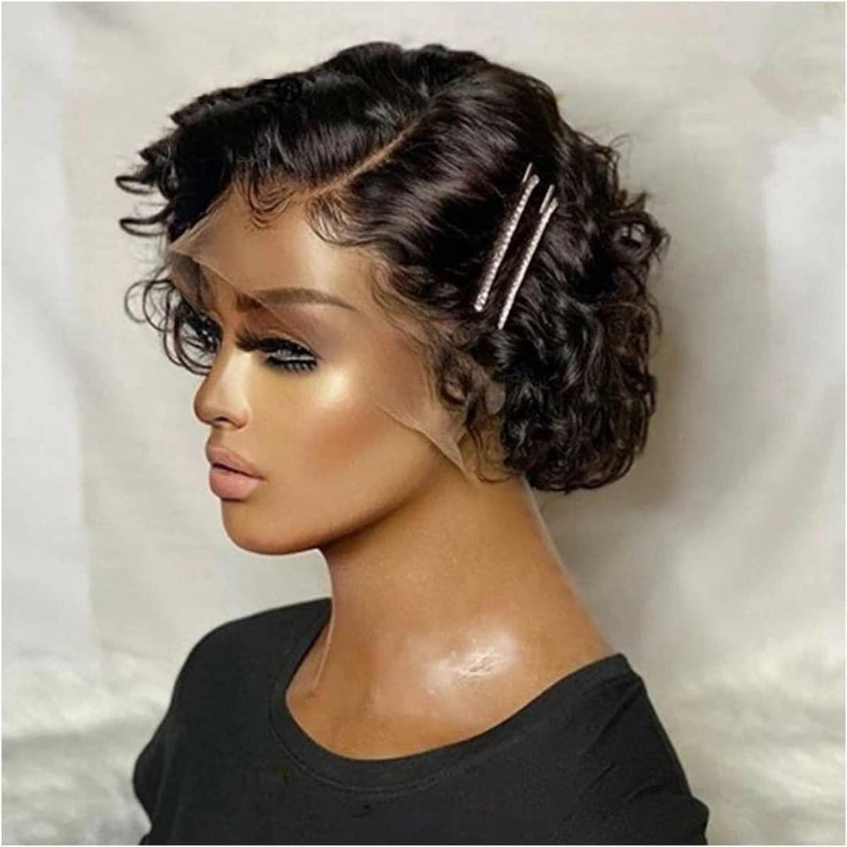 RUVOO KAAZEE Wig Short Curly Lace Front Wigs Human Hair,Short Curly Human Hair Wig For Women Bob Curly Black Wig for Daily Party