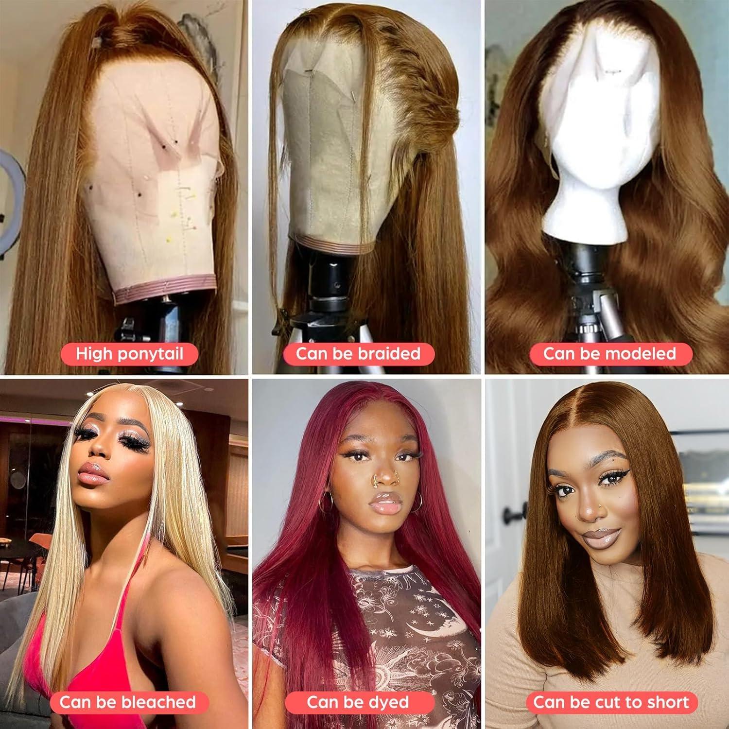 tunfine tunfine 13x6 Chocolate Brown Lace Front Wig 200 Density Hd Lace Front Wigs Human Hair,24 Inch Glueless Straight Frontal Wigs Human Hair Pre Plucked With Baby Hair