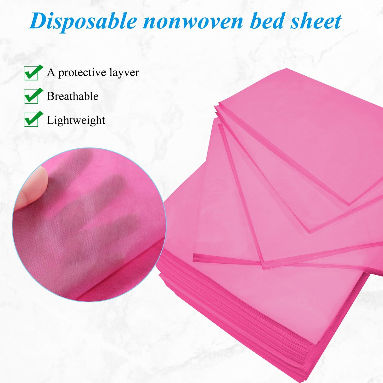 SZHZTEL 200Pcs Disposable Massage Table Sheets 31.5" x 71" Non-Woven Fabric Bed Covers for Ultimate Hygiene and Comfort in Massage, Tattoo, and Spa Treatments, Breathable and Durable Sheets(Pink)