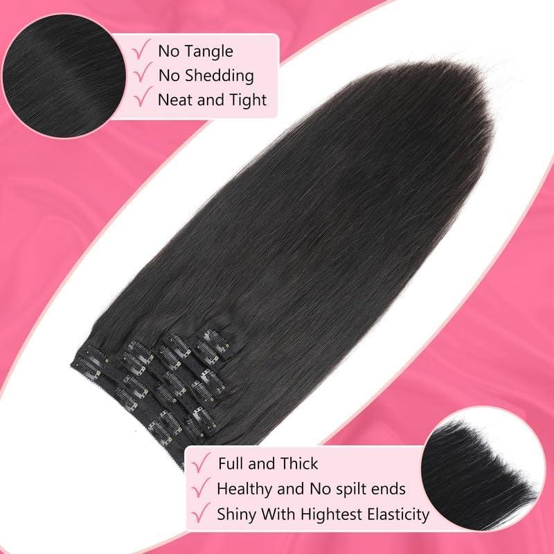 ShowJarlly Clip in Hair Extensions Real Human Hair Clip ins 100% Brazilian Remy Human Hair Extension for Women 8pcs Per Set with 20 Clips Double Weft (14 Inch #1B Natural Black)