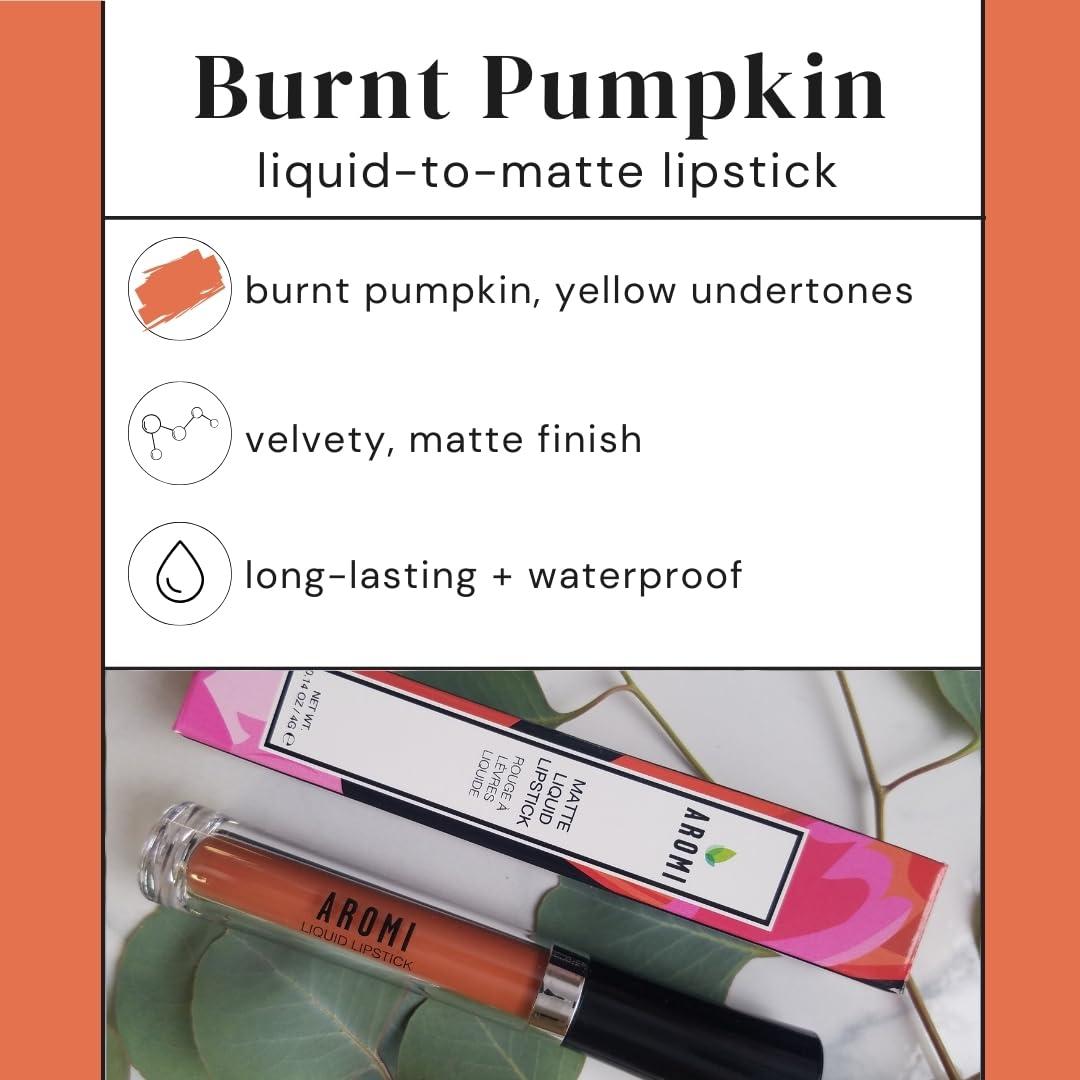 Aromi Aromi Matte Liquid Lipstick | Long-Lasting, Waterproof, Smear, Smudge + Transfer Proof, Nutmeg Orange Lip Color, Paraben, Phthalate, Gluten Free (Burnt Pumpkin)