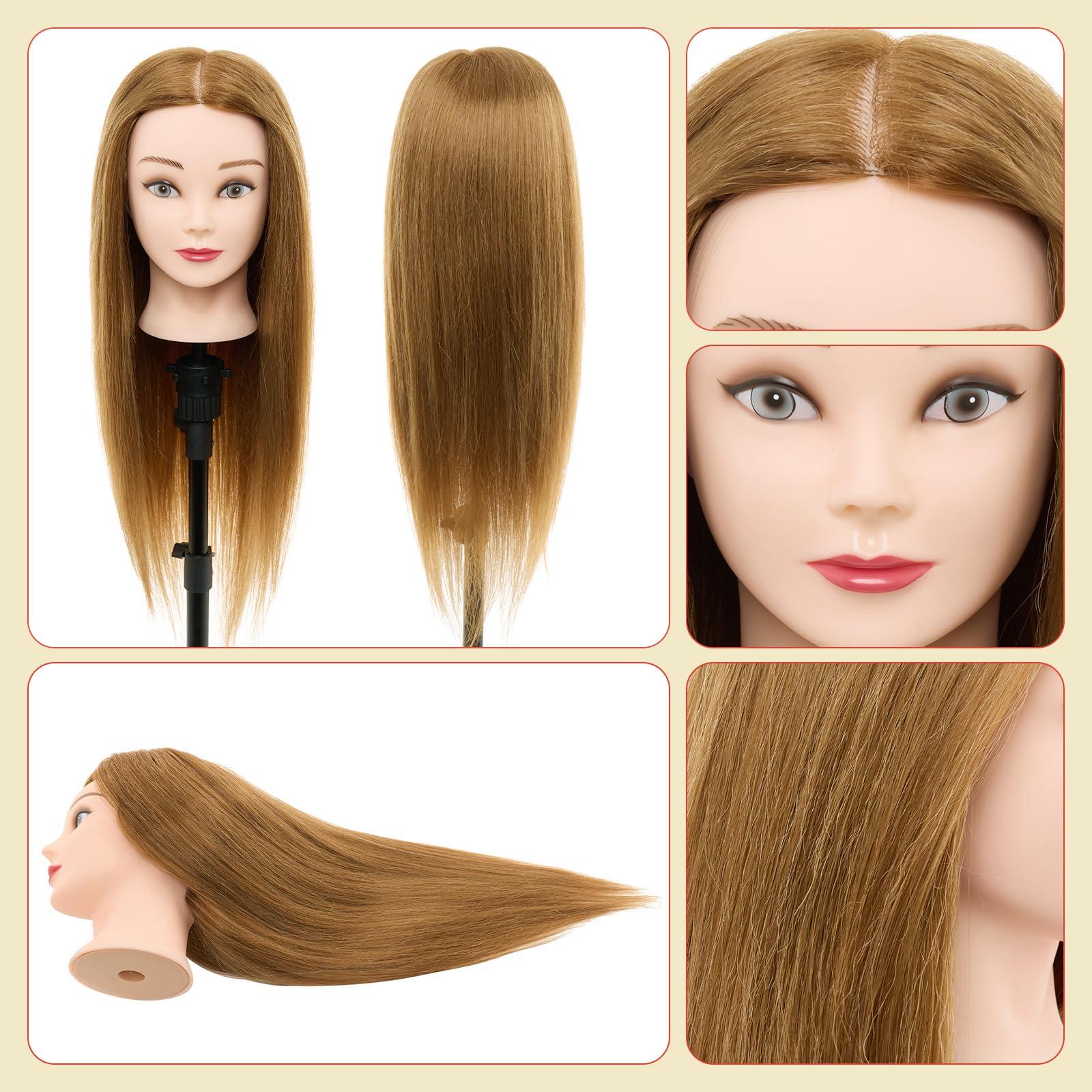 Neverland Beauty & Health Neverland Beauty Mannequin Head with 60% Real Human Hair, 24 Inch Cosmetology Mannequin Doll Head for Hair Styling, Hairdressing Training Practice Braiding Manikin Head with DIY Hair Styling Set