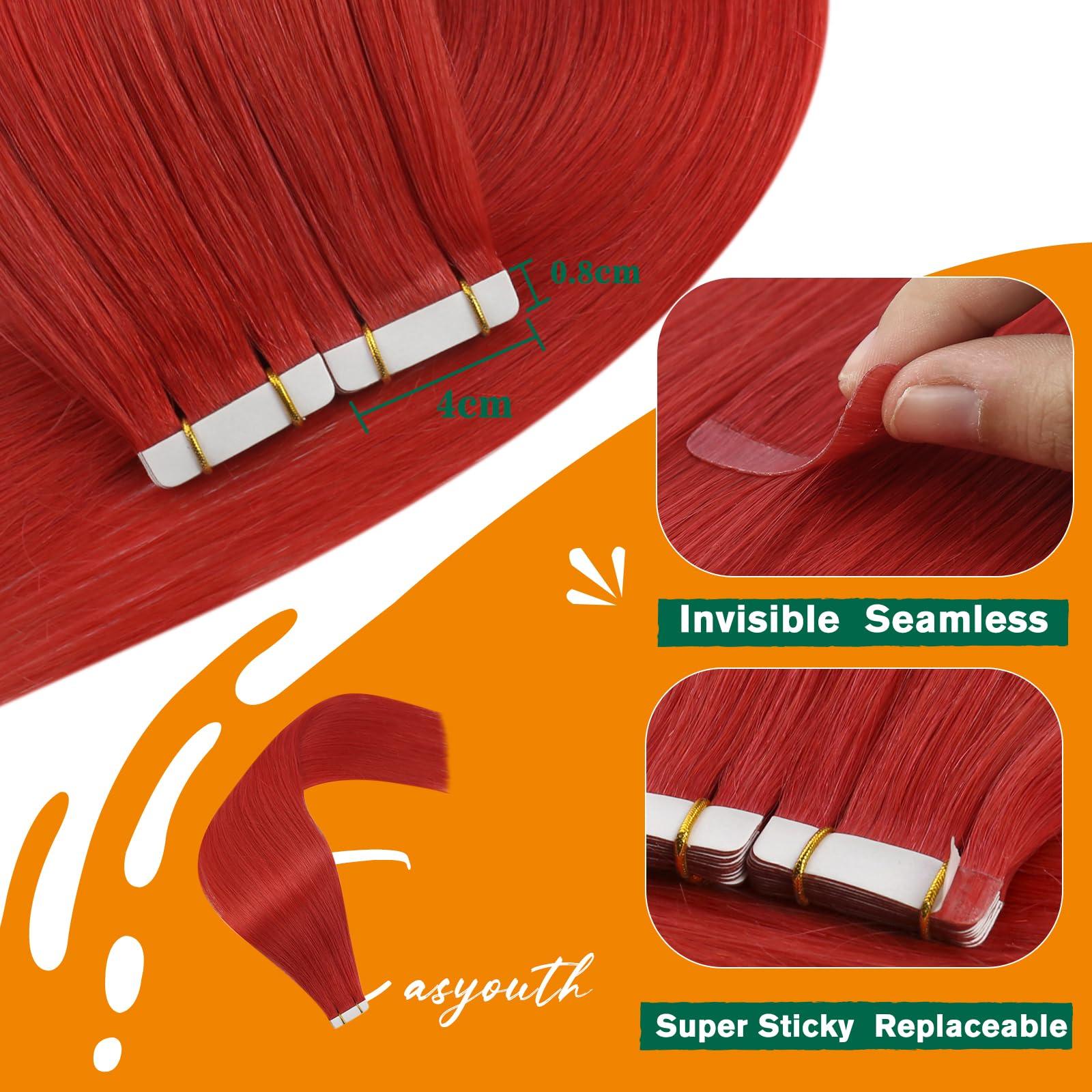 Easyouth Easyouth Tape in Hair Extensions Human Hair Red Tape in Extensions Remy Human Hair Red Hair Extensions Tape in for Fashion Women 14Inch 40g 20pcs
