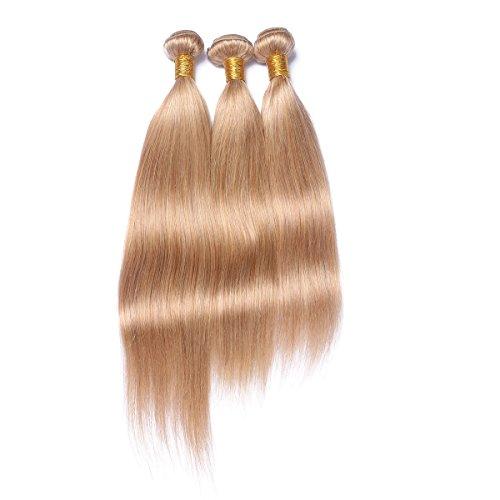 Tony beauty hair Tony Beauty Hair #27 Honey Blonde Brazilian Human Virgin Hair 3 Bundles Deals with Lace Frontal Straight Strawberry Blonde Hair Weaves Extensions with Lace Frontal Closure 13x4 (14 16 18+12)