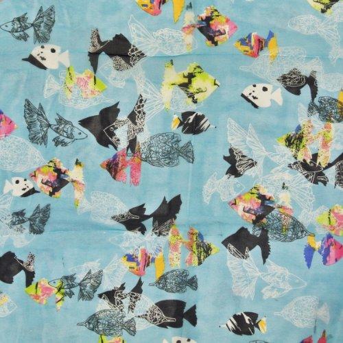 allydrew Allydrew Chiffon Under the Sea Fish Pattern Long Scarf, Blue