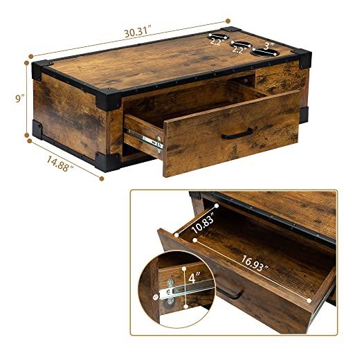 PENNYNANA PENNYNANA Wall Mount Styling Barber Station with Charge Station,Salon Stations with Locked Storage Drawer for Hair Stylist,Rustic Brown