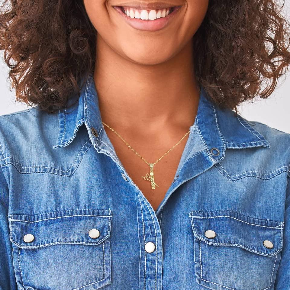 Claddagh Gold 14K Yellow Gold Personalized Name Hair Stylist Scissor and Barber Shop Pole Engravable Pendant