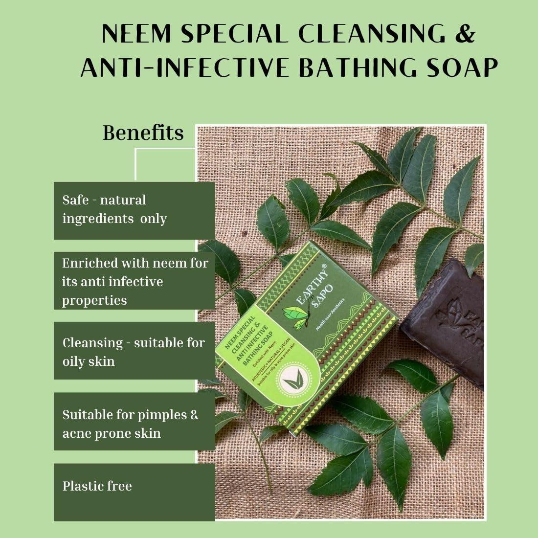 Earthy Sapo Earthy Sapo Cleansing Bathing Soap, Neem, oily skin, 3.52 oz/ 100 G (Pack Of 1)