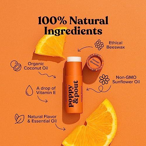 Poppy & Pout Poppy & Pout Orange Bloom Jumbo Lip Balm | All Natural Lip Balms & Moisturizers | Hydrates with Beeswax, Vitamin E, Organic Coconut Oil | Cruelty-Free | Lip Balm in Recyclable Cardboard Tube