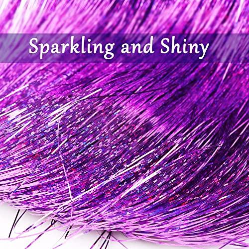 NIACONN 1000 Strands Purple Hair Tinsel - 47Inch Heat Resistant Fairy Hair Glitter Tinsel Hair Extensions