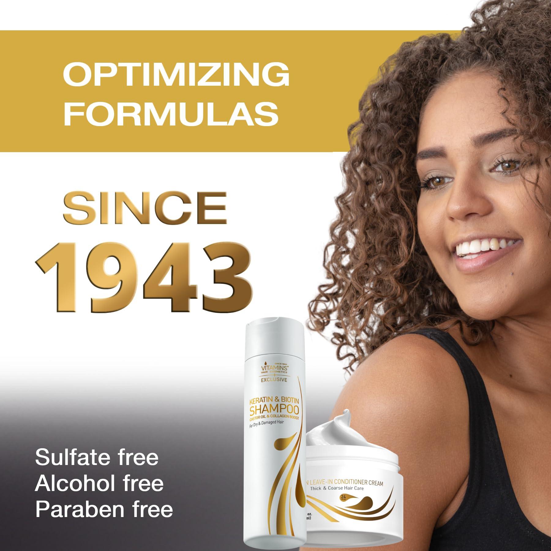 VITAMINS hair cosmetics Vitamins Keratin Shampoo and Thick Hair Leave-In Conditioner Kit - Renewing Cleanser for Luminous Blowout Look and No Rinse Conditioning Moisturizer For Dry Damaged Hair - Pro Salon Hair Care