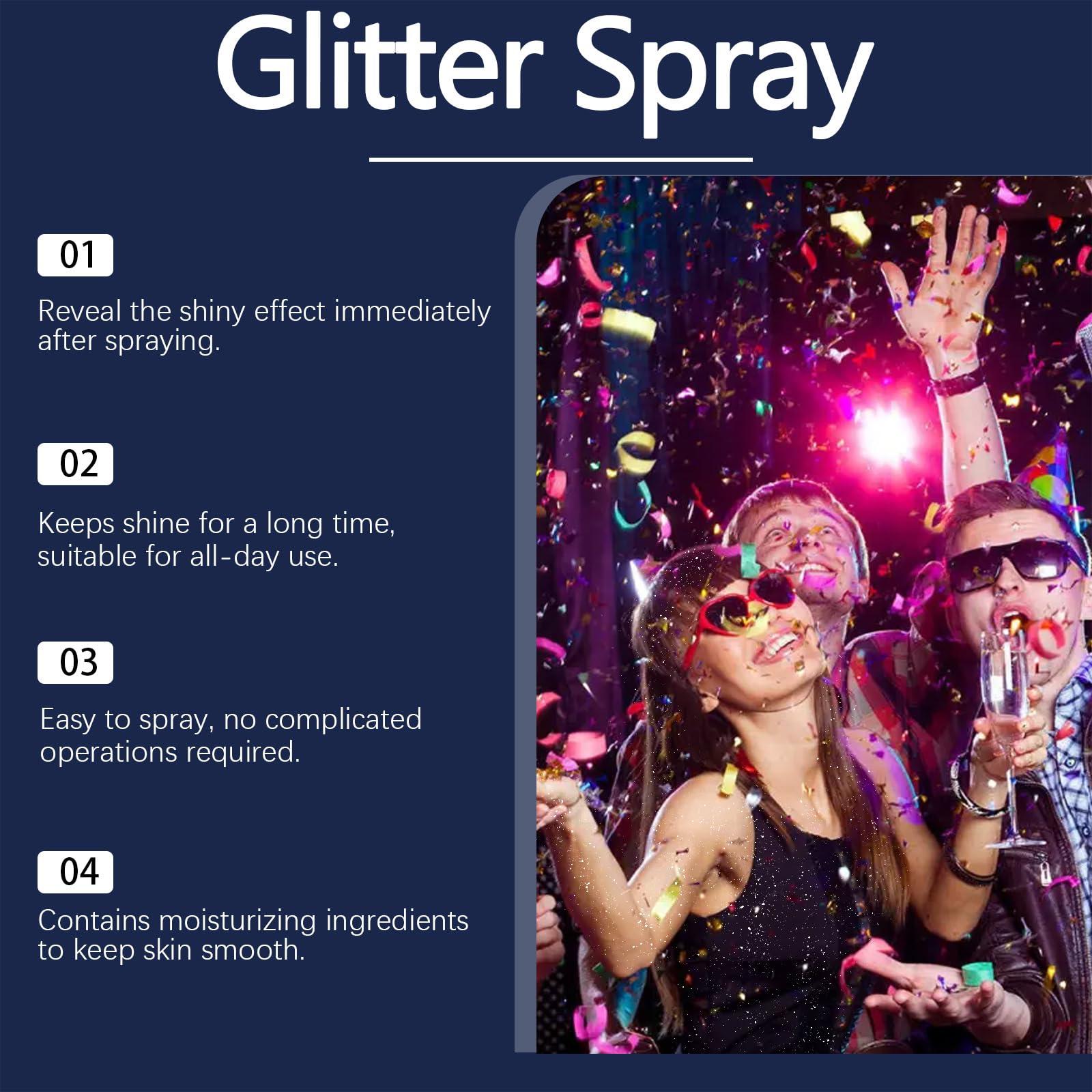 JISKG Body Glitter Spray, Perfect Body Glitter for Music Festival Stage Makeup and Festival Rave Highlighter Makeup. (2 Pcs)