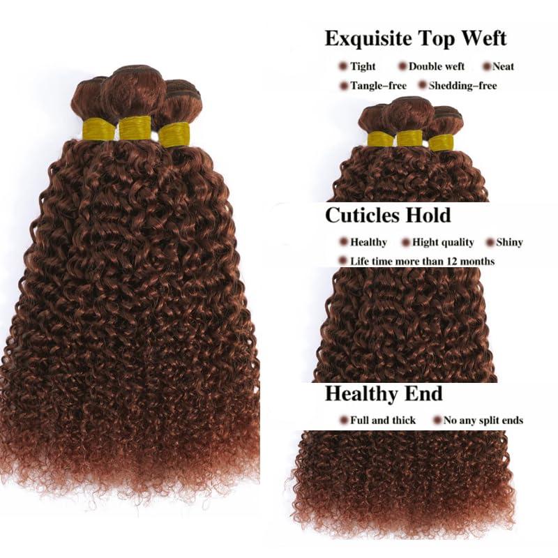 Lukcttr Lukcttr 22 24 26 Inch Color 33 Bundles Copper Brown Kinky Curly Human Hair Bundles Brazilian Reddish Brown Curly Hair Weave