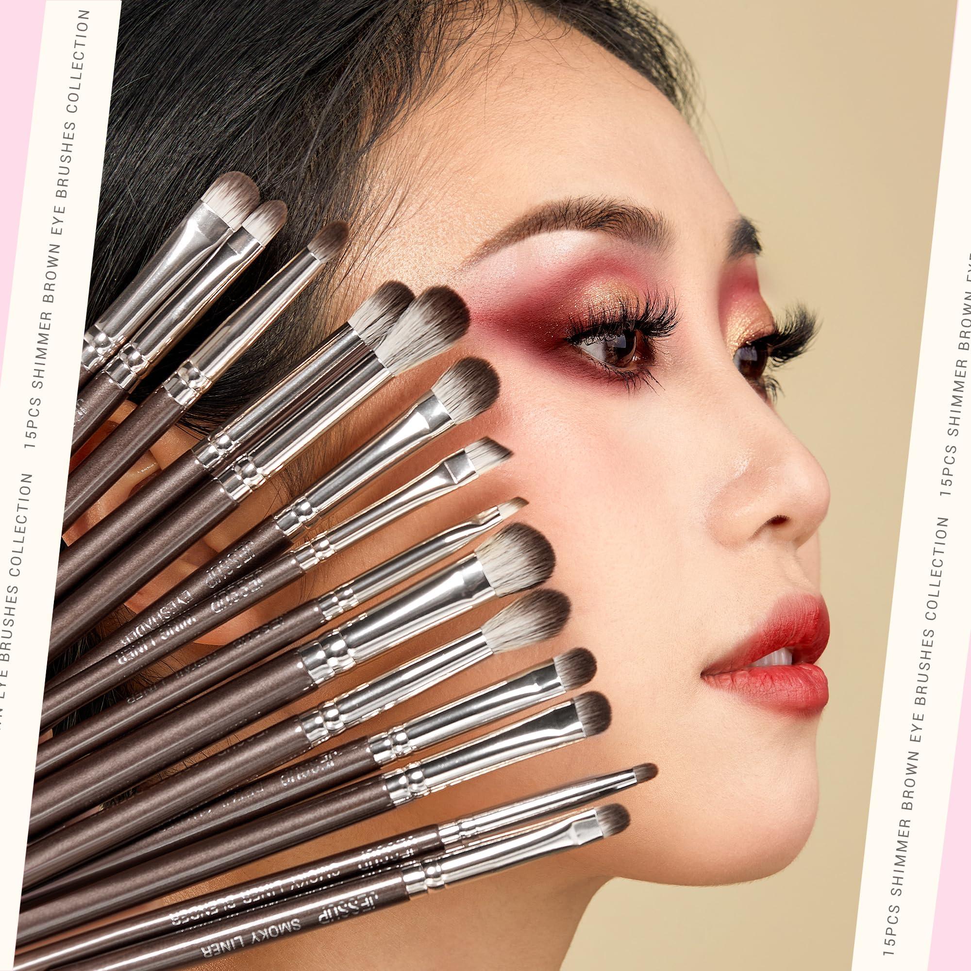 Jessup Jessup Eye Makeup Brushes Set Professional 15pcs Brown Eyeshadow Brush Eyebrow Concealer Eyeliner Blending Brush for Makeup Premium Synthetic Eye Brush Set, T499